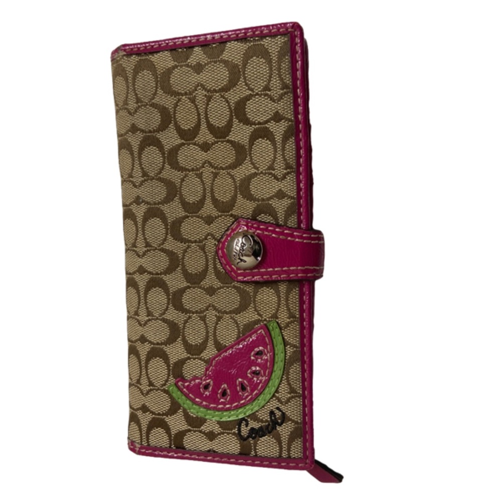 VintageCoach Rare signature Canvas Wallet with Pink Trim and Green Watermelon